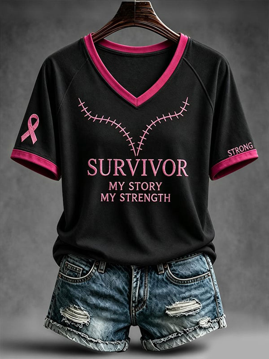 Frauen Survivor Meine Geschichte Meine Stärke T-Shirt mit V-Ausschnitt