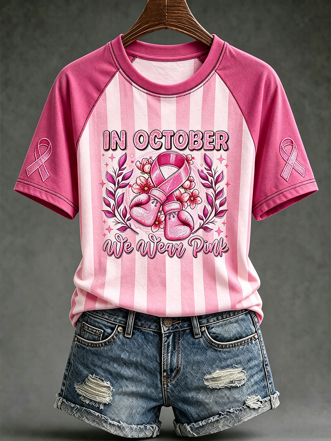 Frauen-T-Shirt mit Aufdruck zum Thema Brustkrebsbewusstsein, lässig, kurzärmelig