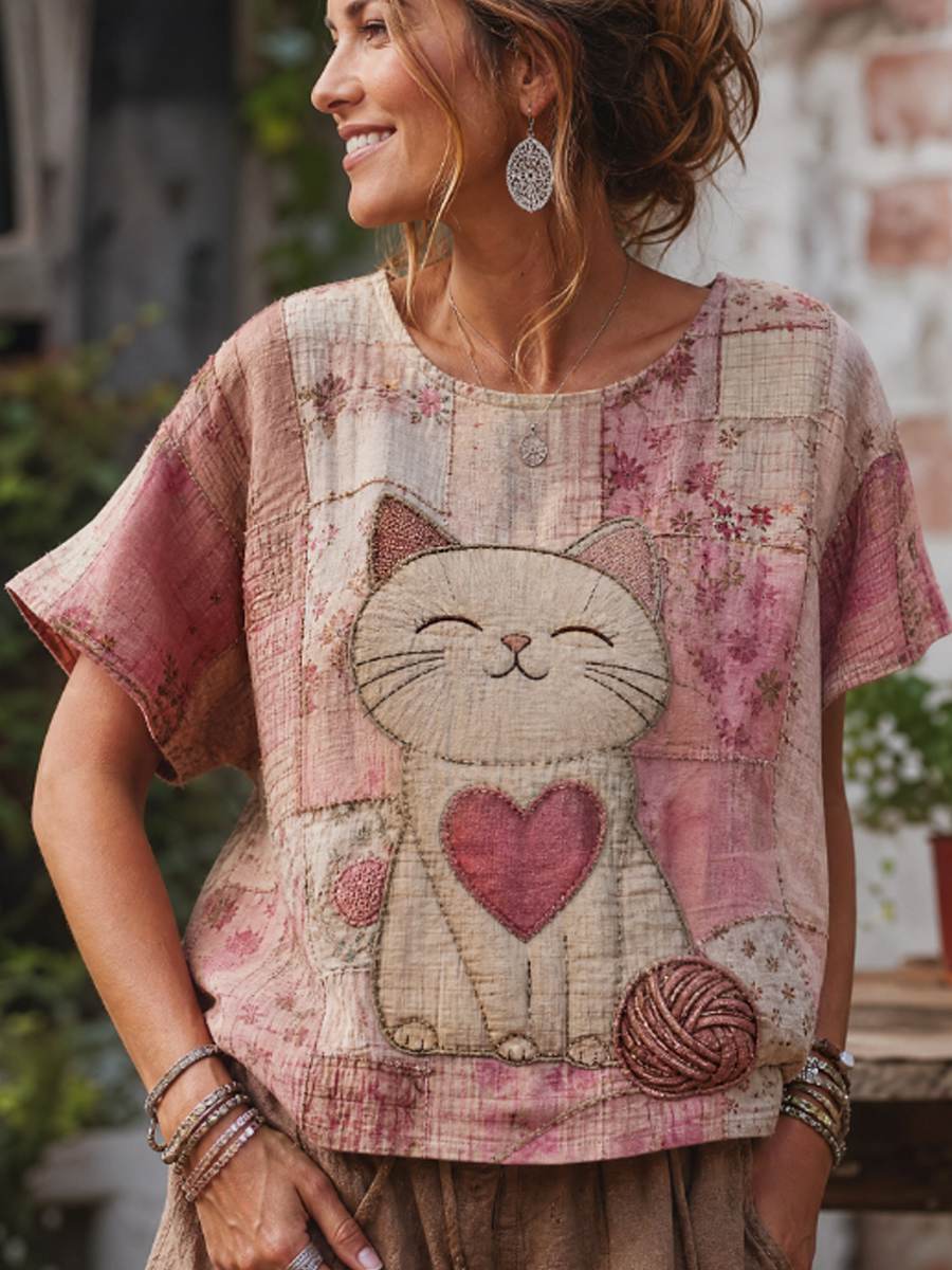 Damenleinen-T-Shirt mit kurzen Ärmeln