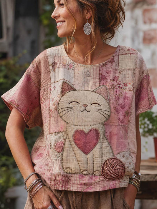Damenleinen-T-Shirt mit kurzen Ärmeln