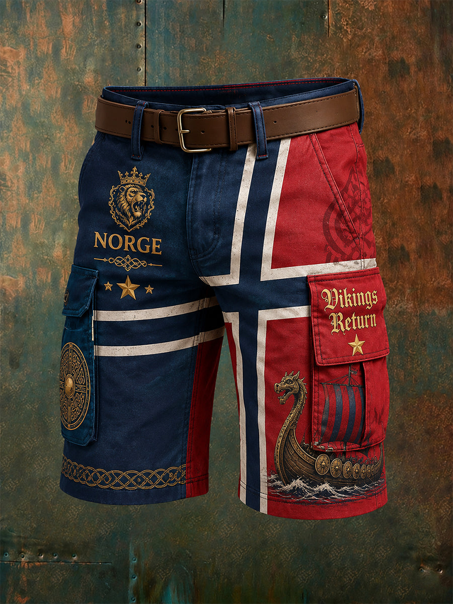 Herren-Shorts mit patriotischem Kunstdruck im norwegisch-vikingischen Stil