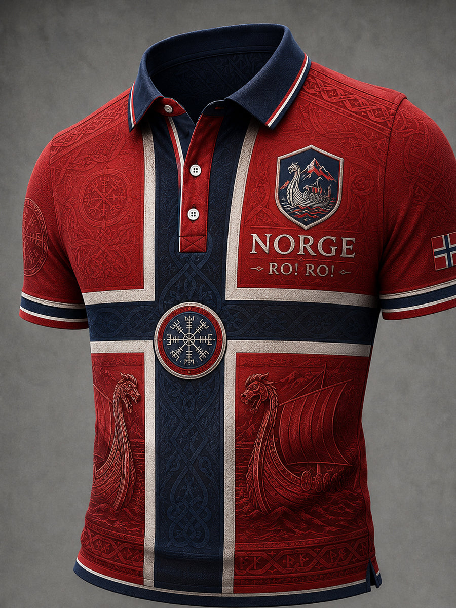 Retro Norweger RO! RO! Patchwork-lässiges Polos hirt