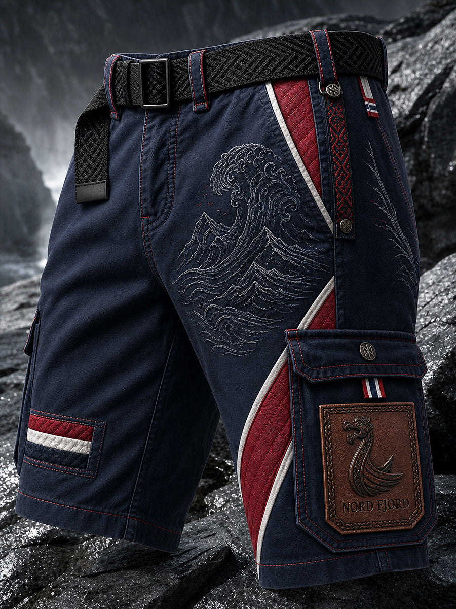 Lässige Cargohose im Vintage-Stil mit norwegischem Wikinger‑ bzw. nordischer Kunst-Print
