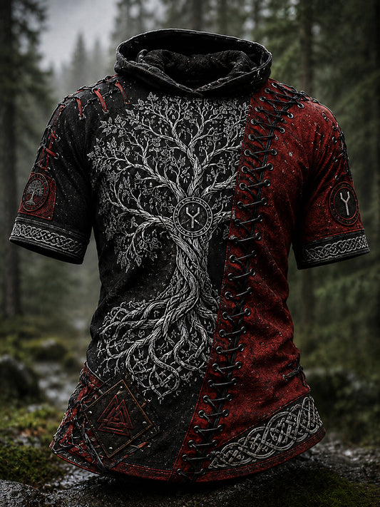 Vintage-Nordischer Folk-Art-Druck im Wikinger-Stil – Lässige Kapuzenjacke