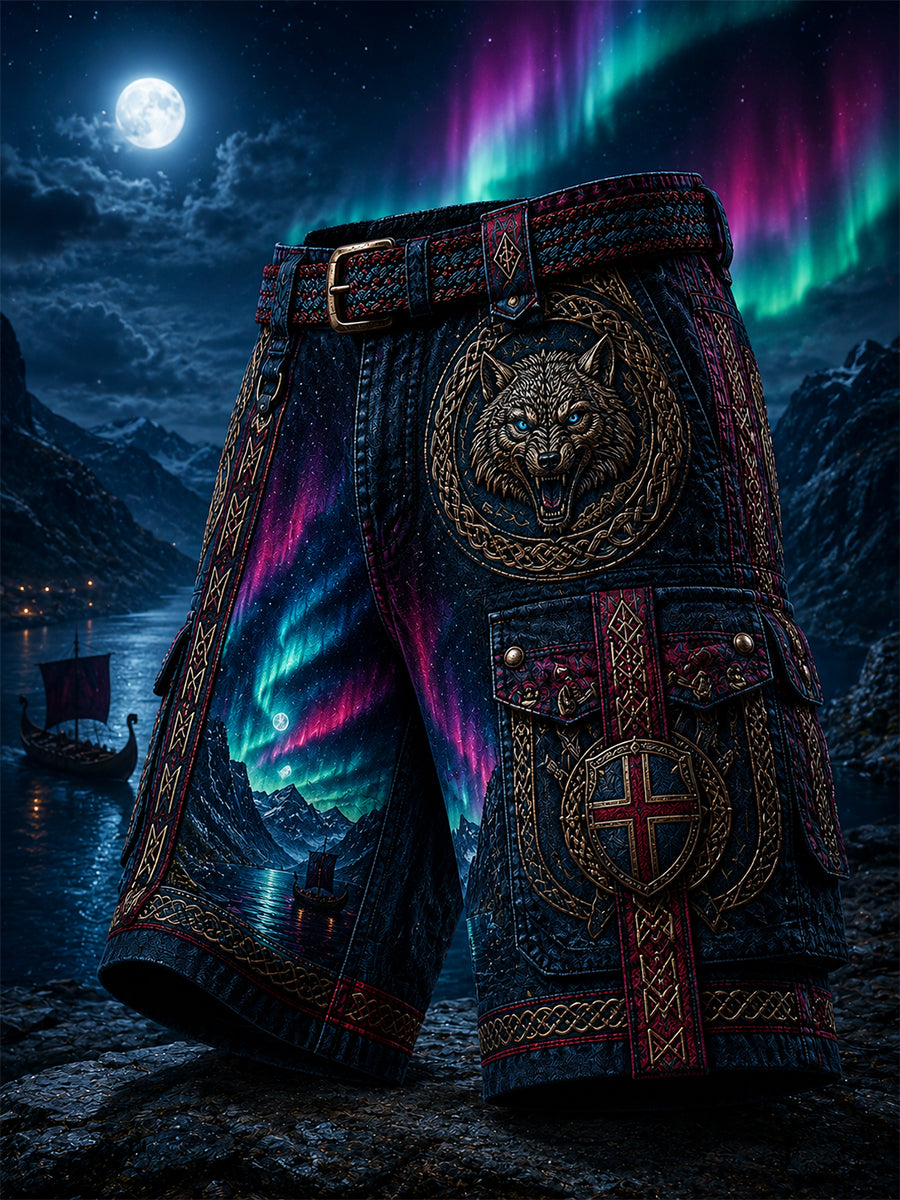 Lässige Cargohose im Vintage-Stil mit norwegischem Wikinger‑ bzw. nordischer Kunst-Print