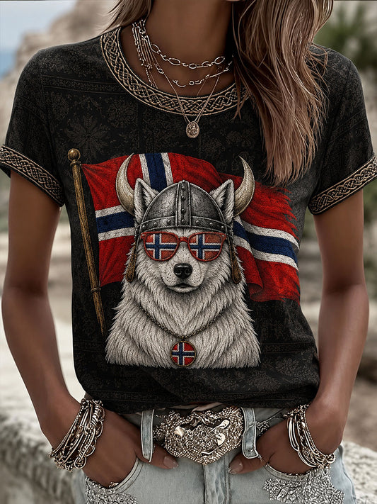 Kurzärmliges T-Shirt für Damen Norge Dog