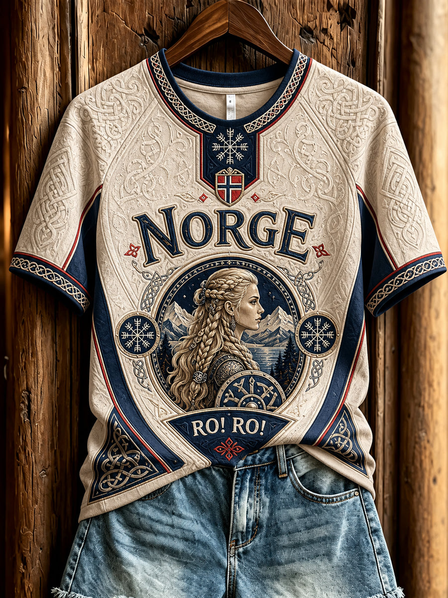 Damen Retro Norwegian Viking Art Casual T-Shirt