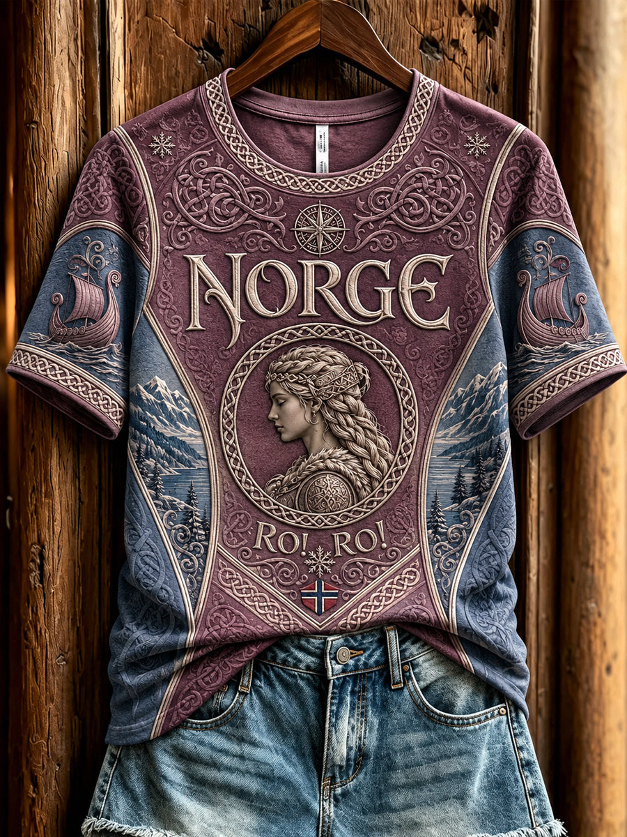 Damen Retro Norwegian Viking Totem Casual T-Shirt