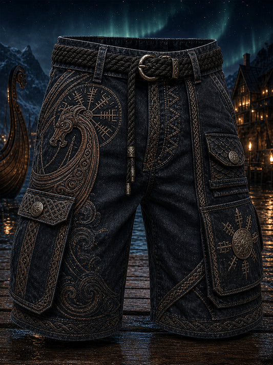 Lässige Cargohose im Vintage-Stil mit Wikinger-/Nordischer-Kunst-Print