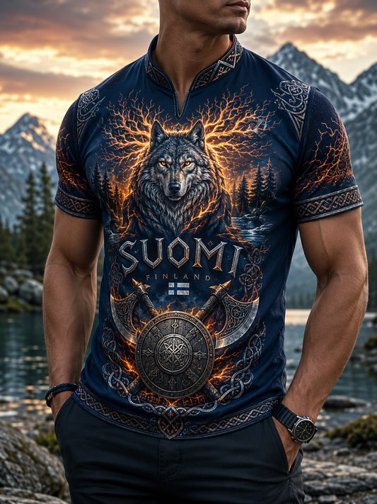 Herren-Finnisches Wikinger-Patriotisches Kunst-Druck-T-Shirt