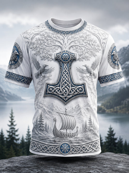 Herren-T-Shirt mit finnischem Wikingerstil und patriotischer Kunstgrafik
