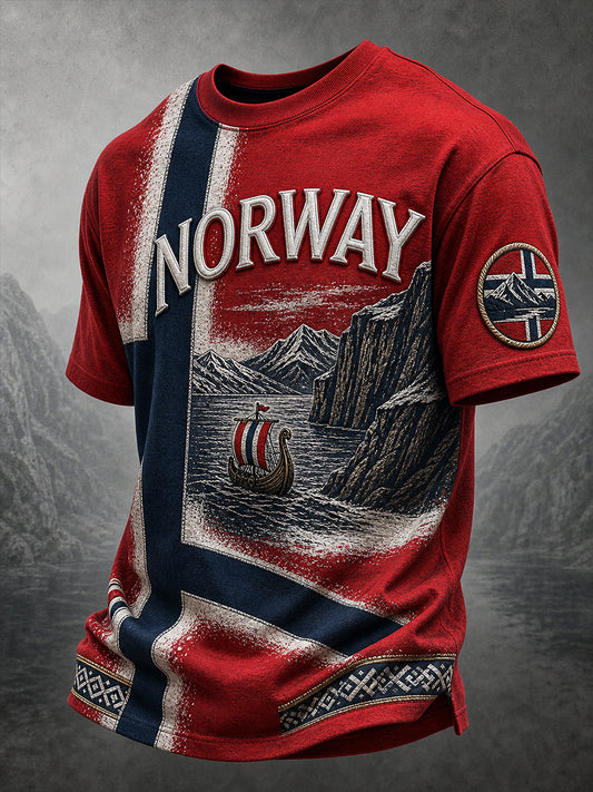 Lässiges T-Shirt im Vintage-Stil mit nordischer Wikinger-Kunst-Print