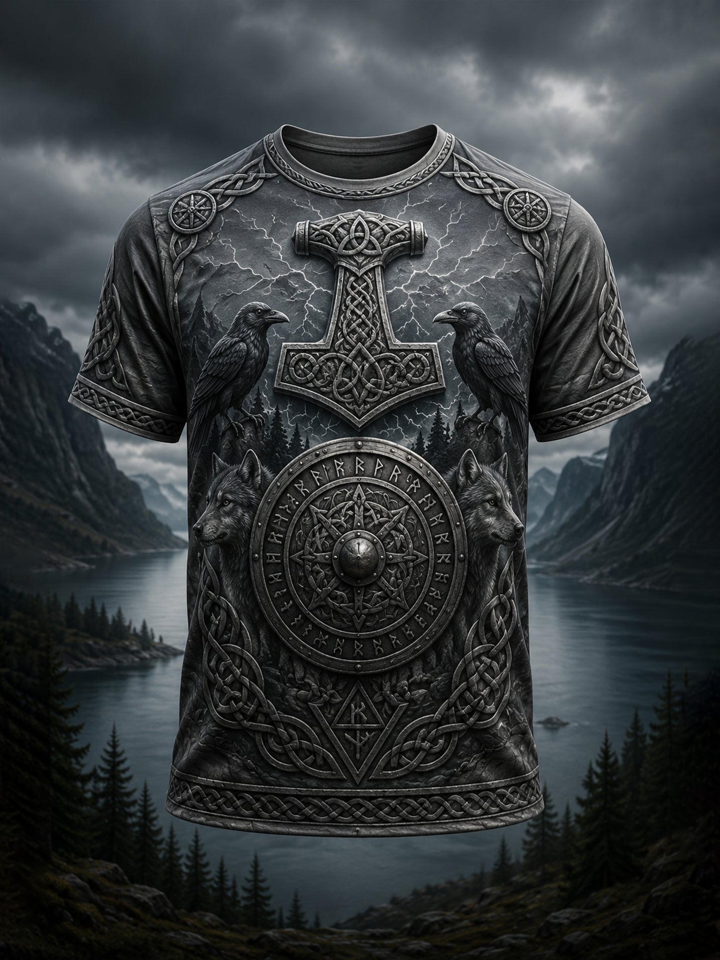 Herren-T-Shirt mit finnischem Wikingerstil und patriotischer Kunstgrafik