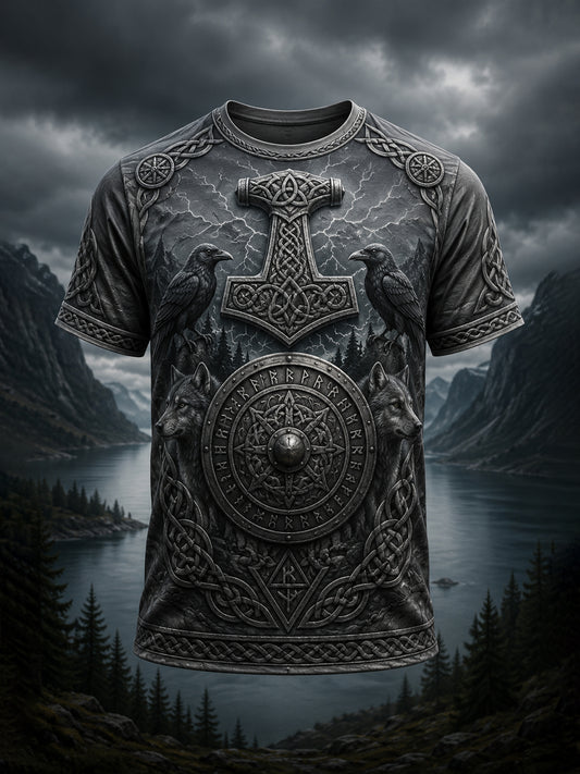 Herren-T-Shirt mit finnischem Wikingerstil und patriotischer Kunstgrafik