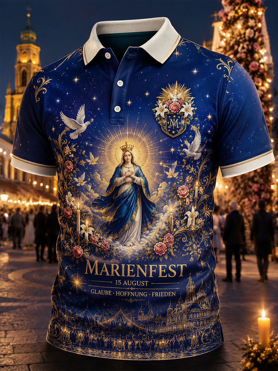Kurzarm-Polos hirt für Männer mit Himmelfahrt-Tag-Feier-Grafik druck