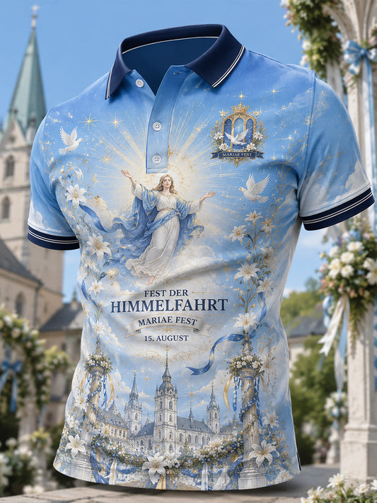 Herren-Poloshirt mit kurzen Ärmeln und grafischem Aufdruck zur Feier des Festes der Himmelfahrt Mariä