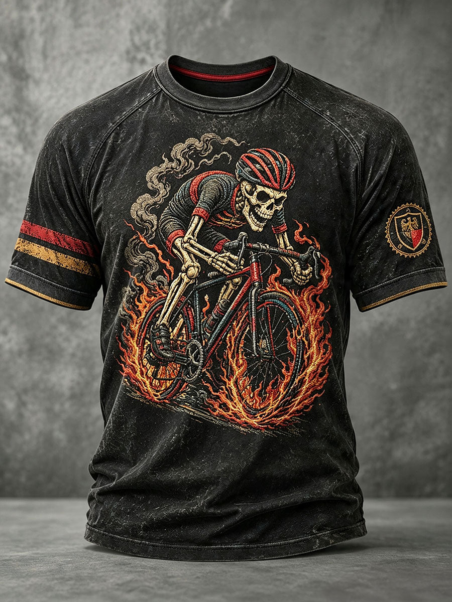Herren-Reit-T-Shirt mit Skelett-Design und kurzen Ärmeln