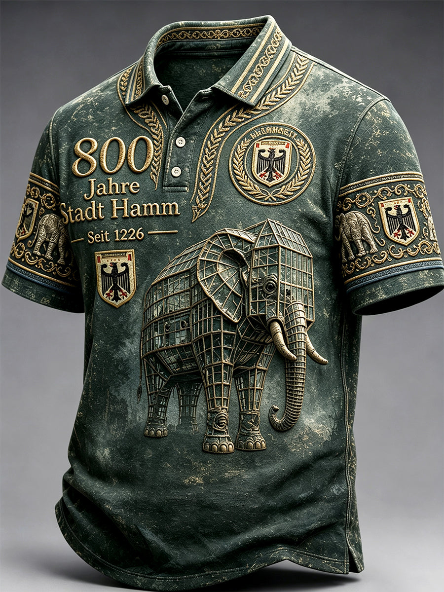 Herren-Poloshirt im Retro-Stil mit grünem Aufdruck zum 800. Jubiläum der Deutschen Hamm