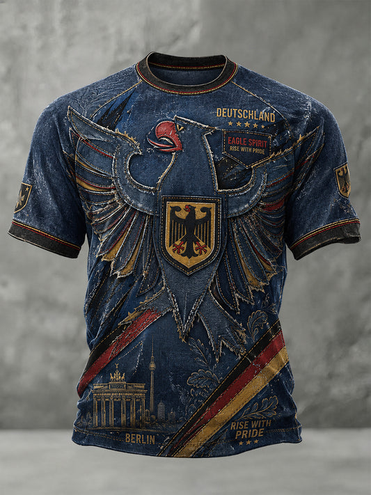 Herren-Raglan-T-Shirt im Vintage-Stil mit kurzen Ärmeln und Adler-Print