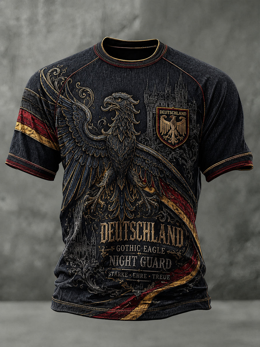 Herren-Raglan-T-Shirt im Vintage-Stil mit kurzen Ärmeln und Adler-Print