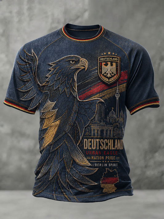 Herren-Raglan-T-Shirt im Vintage-Stil mit kurzen Ärmeln und Adler-Print
