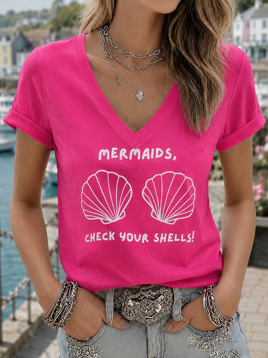 Damen-Perücke in Pink, Meerjungfrau-Marsch-Druck, Brustkrebsbewusstseins-T-Shirt