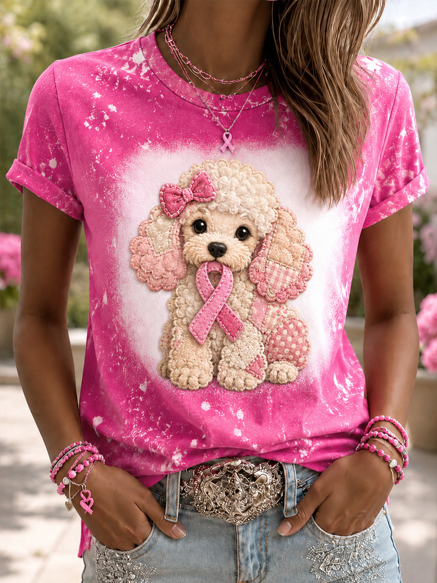 Frauenhoffnung auf eine Heilung – Rosa Schleifen-Hundemotiv – T-Shirt zur Unterstützung der Brustkrebsaufklärung