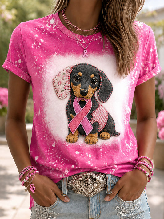 Frauenhoffnung auf eine Heilung – Rosa Schleifen-Hundemotiv – T-Shirt zur Unterstützung der Brustkrebsaufklärung