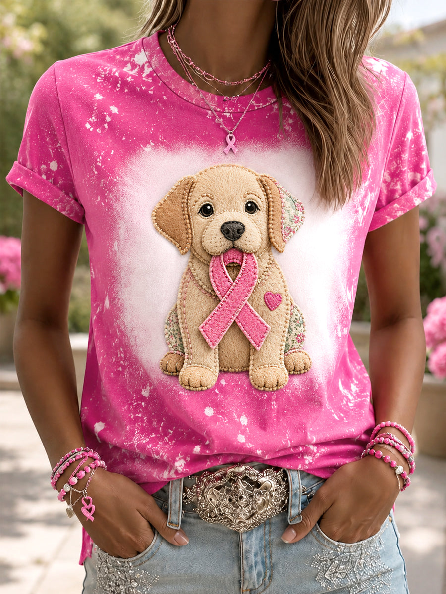 Frauenhoffnung auf eine Heilung – Rosa Schleifen-Hundemotiv – T-Shirt zur Unterstützung der Brustkrebsaufklärung