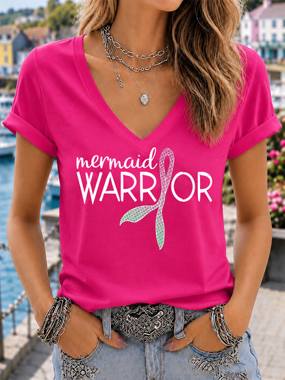 Frauen Rosa Perücke Meerjungfrau März Brustkrebs Bewusstsein Print T-Shirt