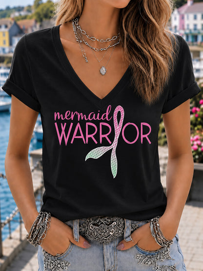 Frauen Rosa Perücke Meerjungfrau März Brustkrebs Bewusstsein Print T-Shirt