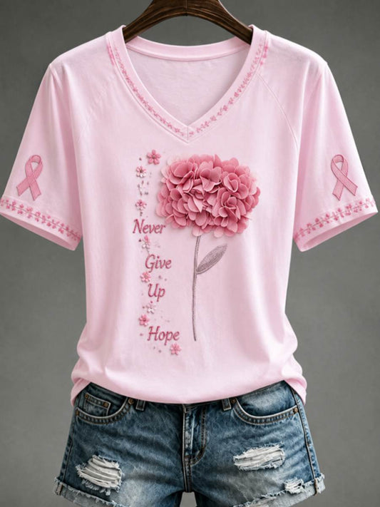 Kurzarm-T-Shirt mit V-Ausschnitt für Damen