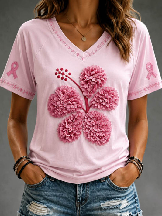 Damen-V-Ausschnitt-Off‑Shoulder‑T‑Shirt mit kurzen Ärmeln