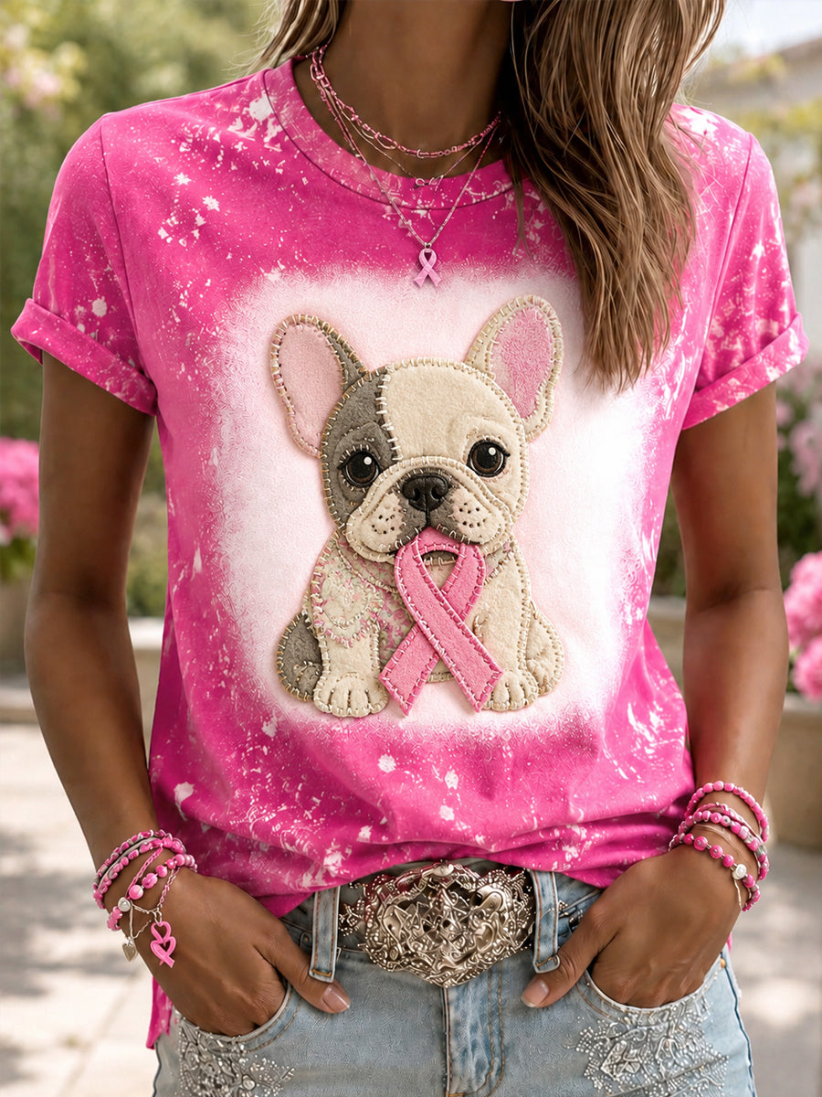 Frauen hoffnung auf eine Heilung Pink Ribbon Dog Print Brustkrebs Sensi bilisierung T-Shirt