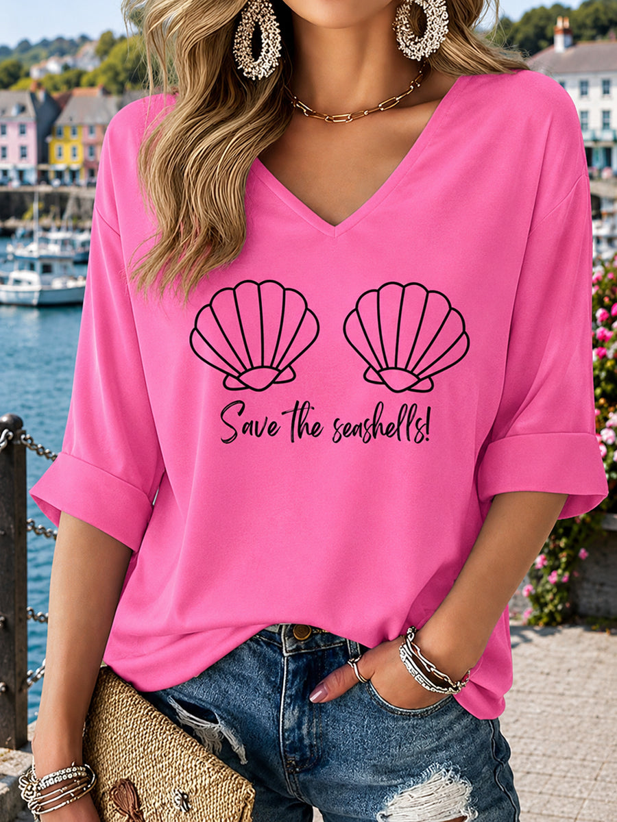 Frauen Rosa Perücke Meerjungfrau März Brustkrebs Bewusstseins druck Mittellange Ärmel V-Ausschnitt T-Shirt