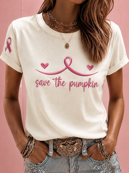 Damen-T-Shirt mit Kurzärmeln zum Thema Brustkrebs