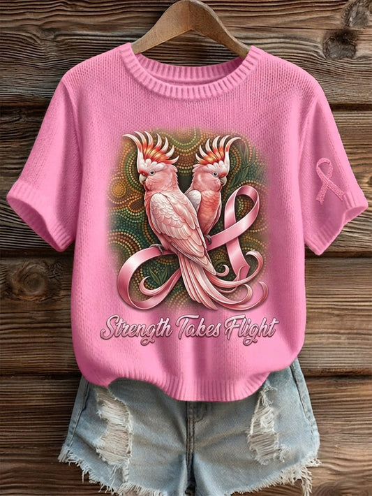 Australisches Strick-T-Shirt mit kurzen Ärmeln zur Aufklärung über Brustkrebs bei Frauen