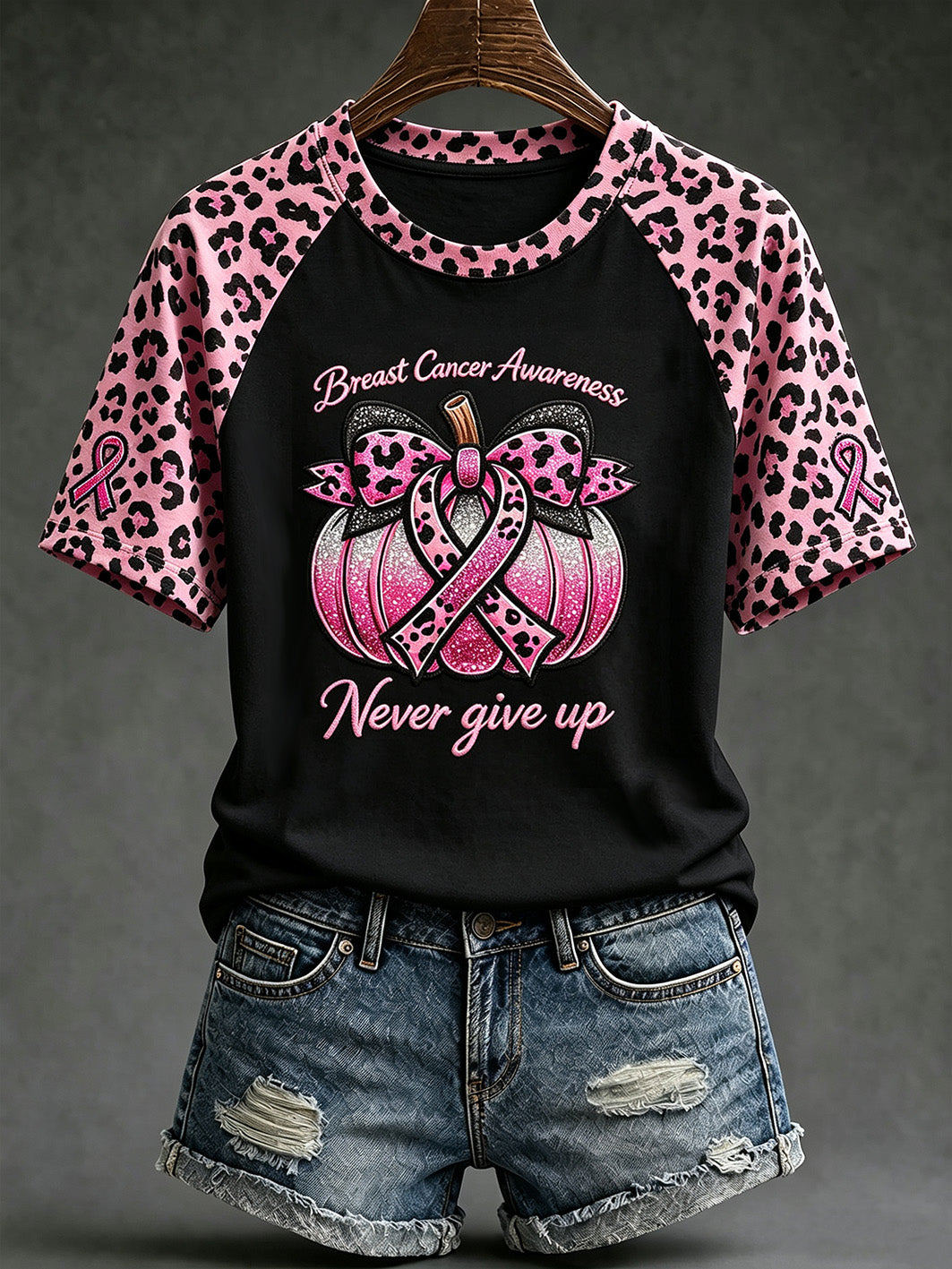 Frauen-T-Shirt mit Aufdruck zum Thema Brustkrebsbewusstsein, lässig, kurzärmelig