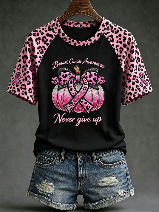Frauen-T-Shirt mit Aufdruck zum Thema Brustkrebsbewusstsein, lässig, kurzärmelig