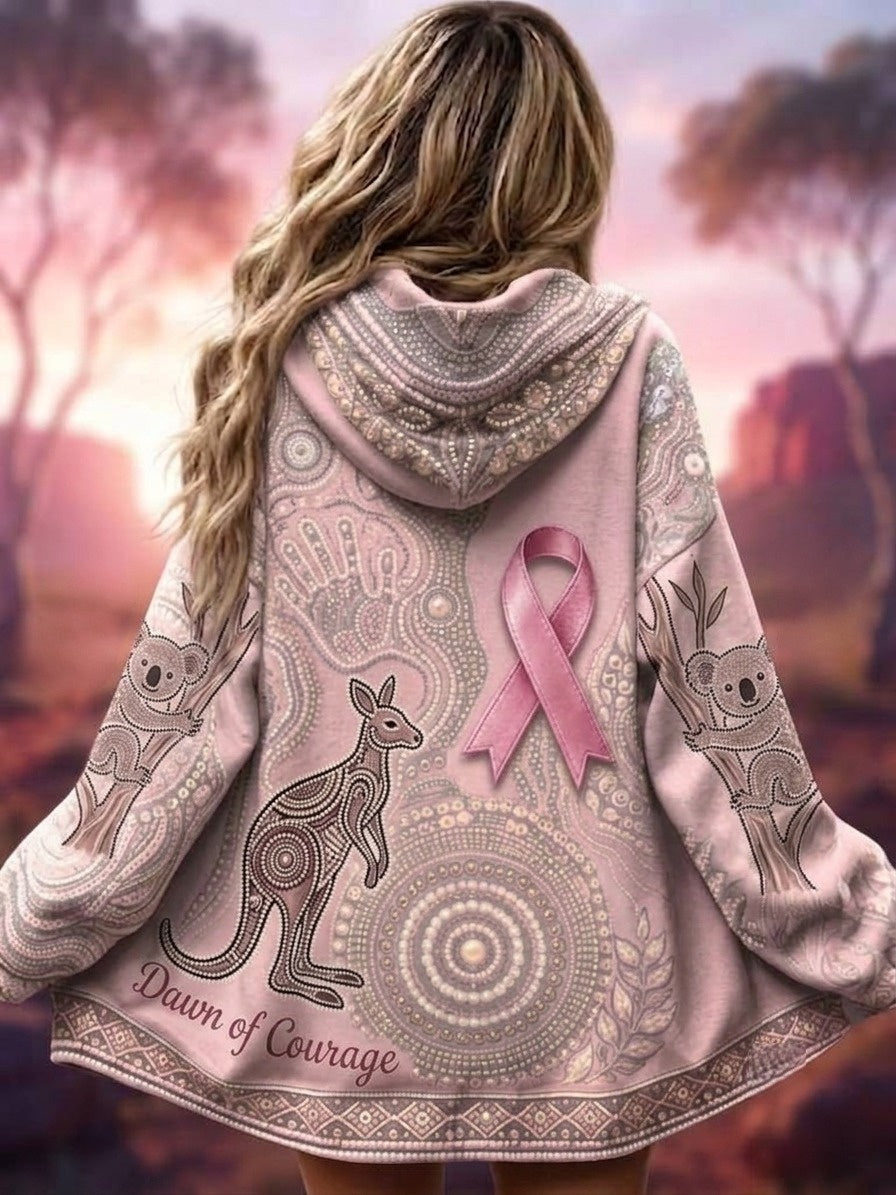 Australischer Kapuzenpullover mit Reißverschluss zum Thema Brustkrebsbewusstsein bei Frauen