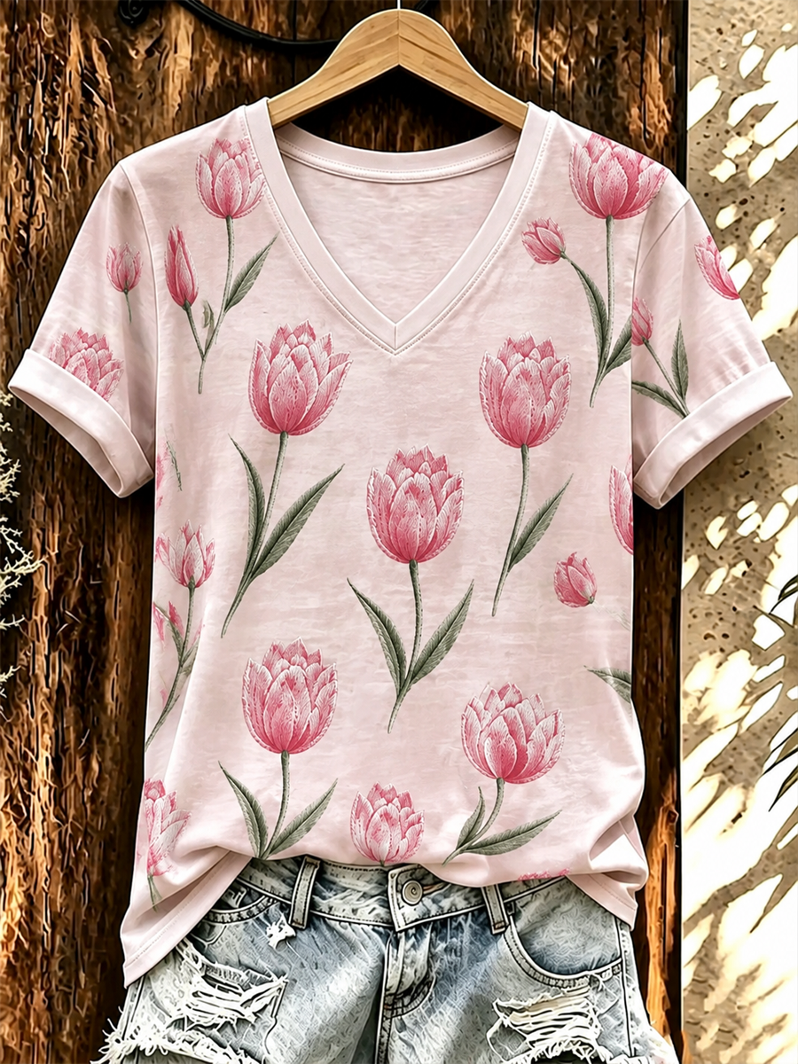 Damen-Lässiges bedrucktes Kurzarm-T-Shirt
