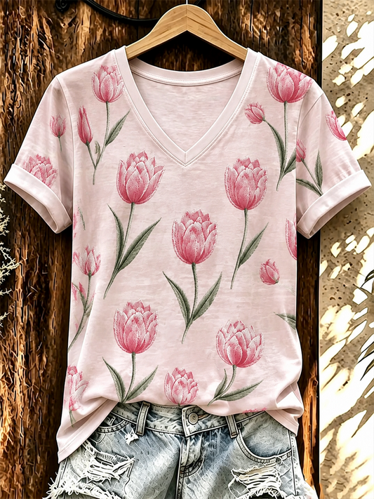 Damen-Lässiges bedrucktes Kurzarm-T-Shirt