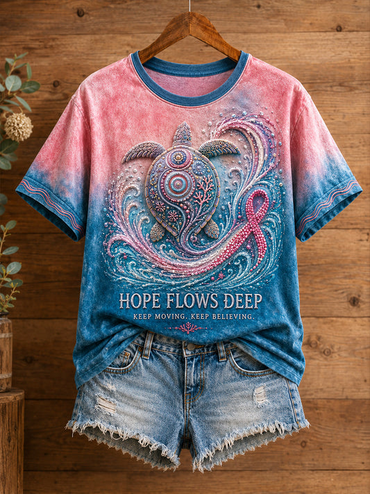 Damen-T-Shirt in Pink mit Kunstmotiv zur Brustkrebsaufklärung aus Australien