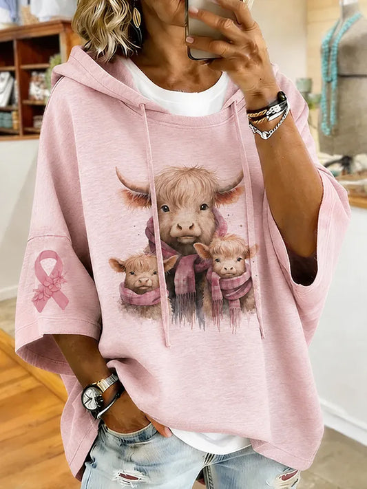 Damen-Hoodie mit Aufdruck und rosa Schleife zur Unterstützung der Brustkrebsaufklärung