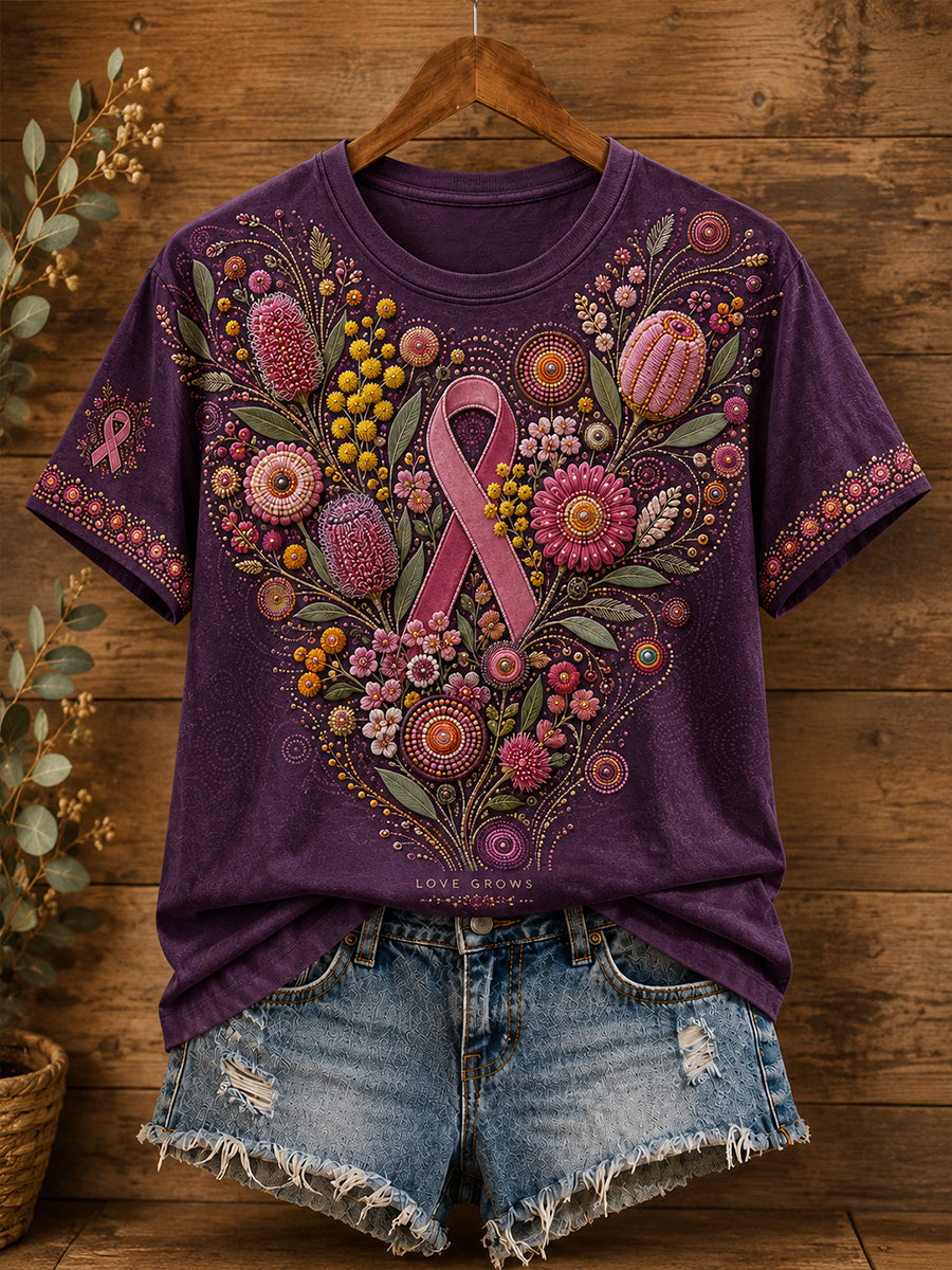 Damen-T-Shirt in Pink mit Kunstmotiv zur Brustkrebsaufklärung aus Australien