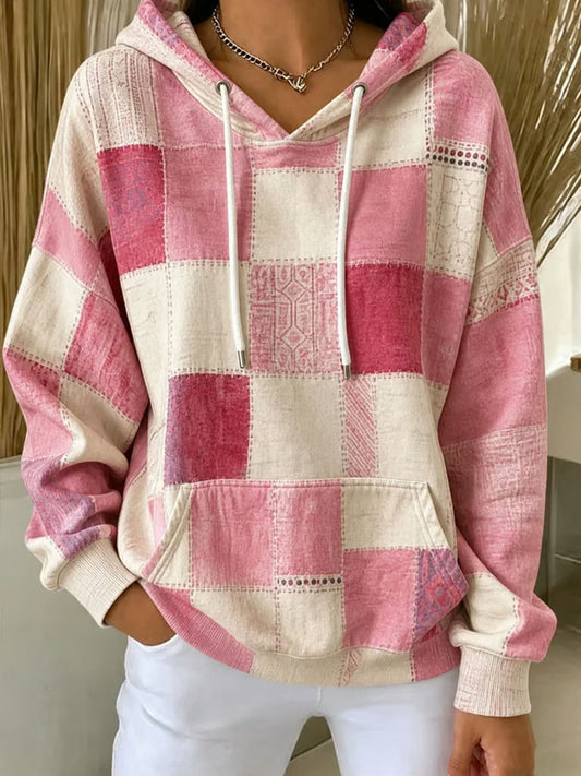 Rosa kariertes Kapuzenpullover für Damen