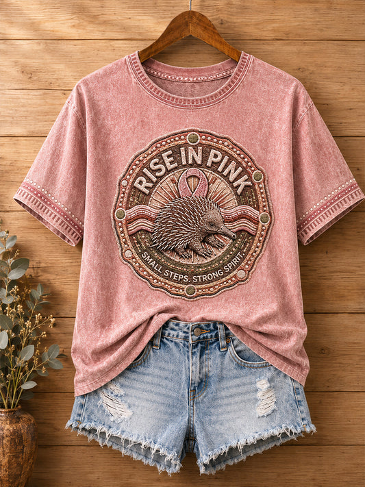 Damen-T-Shirt in Pink mit Kunstmotiv zur Brustkrebsaufklärung aus Australien