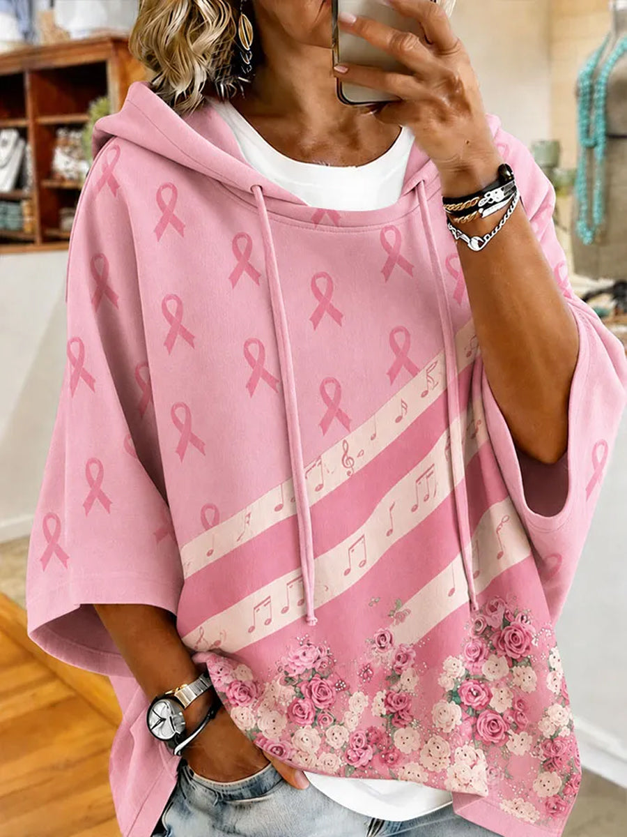 Damen-Hoodie mit Aufdruck und rosa Schleife zur Unterstützung der Brustkrebsaufklärung