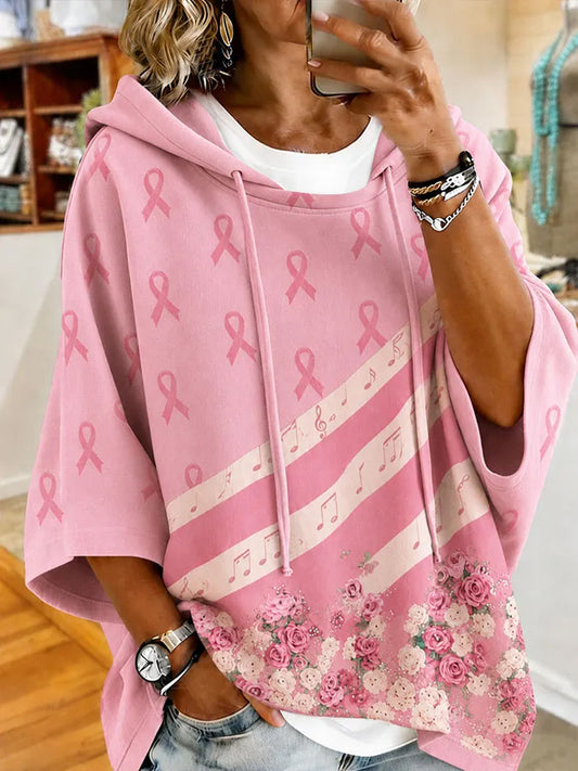 Damen-Hoodie mit Aufdruck und rosa Schleife zur Unterstützung der Brustkrebsaufklärung