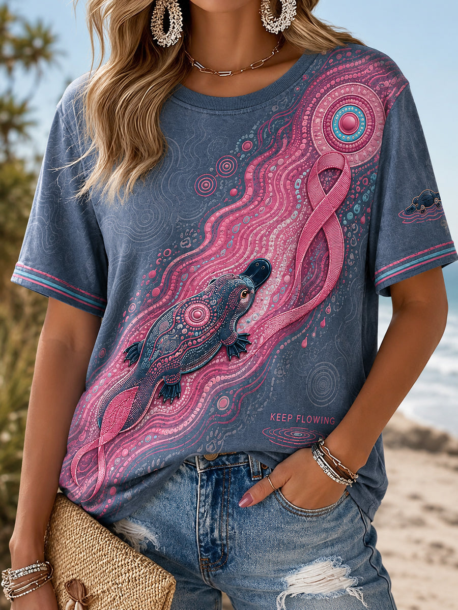 Damen-T-Shirt in Pink mit Kunstmotiv zur Brustkrebsaufklärung aus Australien